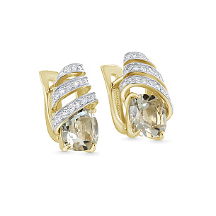 Серьги с английским замком из желтого золота с бриллиантом