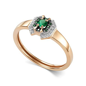 Кольцо из красного золота с изумрудами и бриллиантами