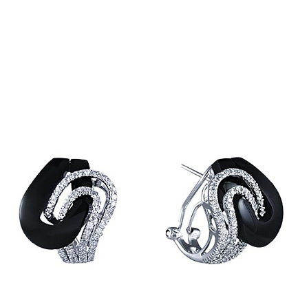 Серьги из белого золота с бриллиантами, ониксами