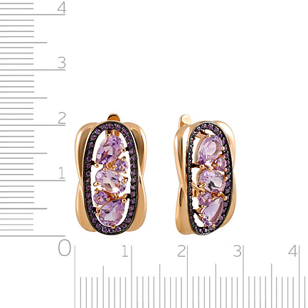 Серьги с английским замком из красного золота с аметистом