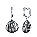 Серьги из белого золота с бриллиантами, эмалью