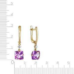 Серьги с английским замком из желтого золота с аметистом