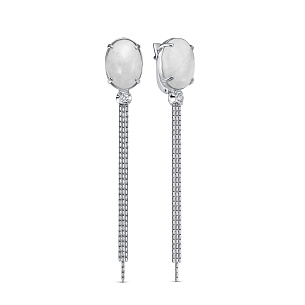 Серьги с английским замком из белого золота с лунным камнем