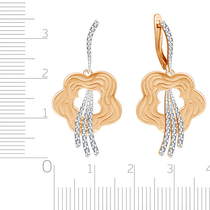 Серьги с английским замком из красного золота с фианитом
