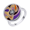 Кольцо из серебра с фианитом, эмалью