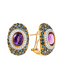 Серьги из желтого золота с бриллиантами, аметистами