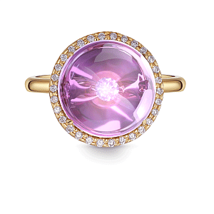 Кольцо из желтого золота с бриллиантами, аметистом