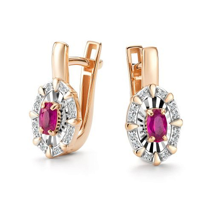 Серьги с английским замком из красного золота с бриллиантами