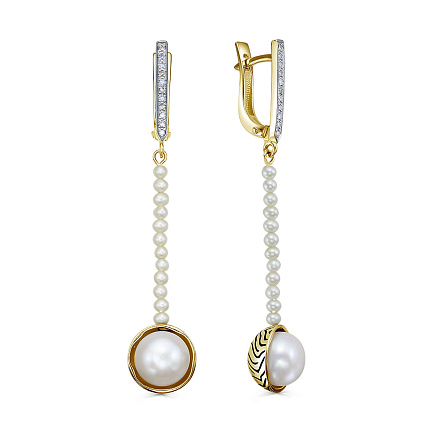 Серьги с английским замком из желтого золота с бриллиантами