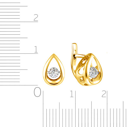 Серьги с английским замком из желтого золота с бриллиантами