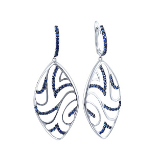 Серьги с английским замком из белого золота с сапфирами