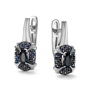 Серьги с английским замком из белого золота с сапфирами