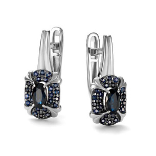 Серьги с английским замком из белого золота с сапфиром