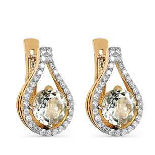 Серьги с английским замком из желтого золота с бриллиантами, празиолитами