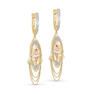 Серьги с английским замком из желтого золота с бриллиантами