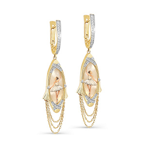 Серьги с английским замком из желтого золота с перламутром