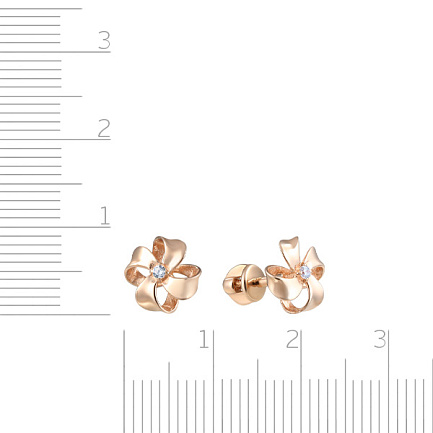 Пусеты из красного золота с фианитом