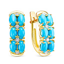 Серьги из желтого золота с бриллиантами, бирюзой