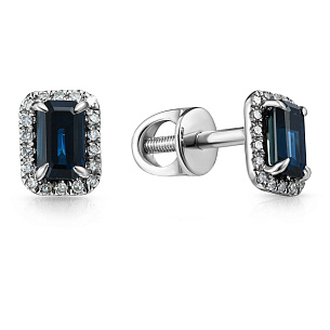 Пусеты из белого золота с бриллиантами, сапфирами