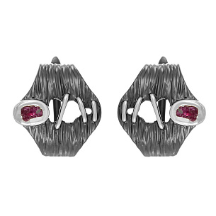 Серьги с английским замком из серебра с рубинами