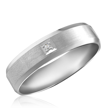 Кольцо обручальное из белого золота с бриллиантом