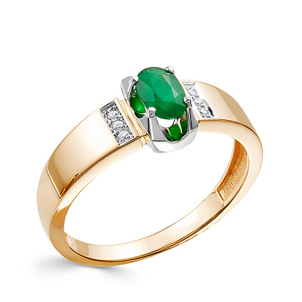 Кольцо из красного золота с бриллиантами, изумрудом