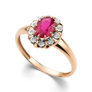 Кольцо из красного золота с рубином и бриллиантами