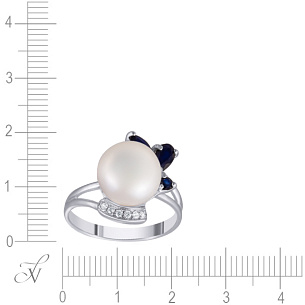 Кольцо из серебра с жемчугом, корундом, фианитом