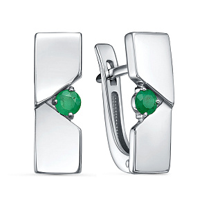 Серьги с английским замком из серебра с изумрудом