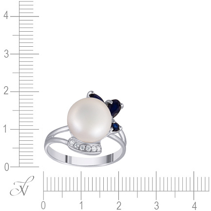 Кольцо из серебра с жемчугом, корундом