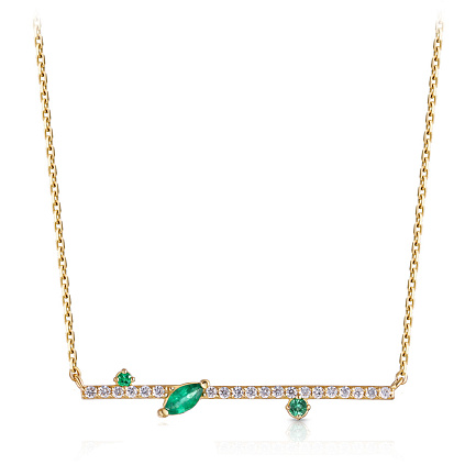Колье из желтого золота с бриллиантами, изумрудом, плетение якорное