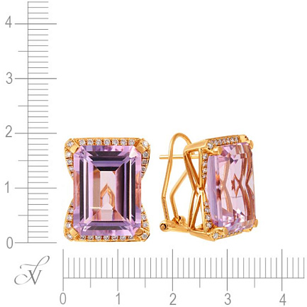 Серьги из красного золота с бриллиантами, аметистами