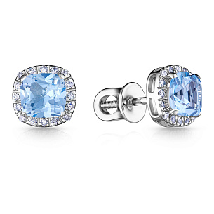 Серьги Пусеты из белого золота с топазами и бриллиантами