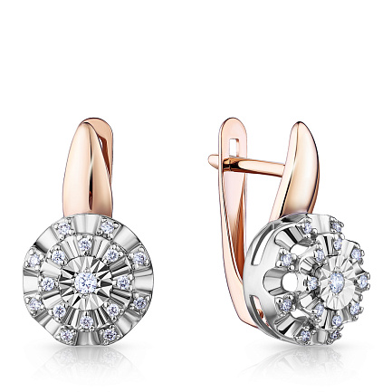 Серьги с английским замком из красного золота с бриллиантами