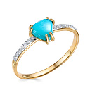 Кольцо из желтого золота с бриллиантами, бирюзой