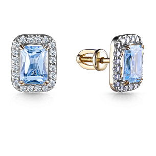 Серьги Пусеты из желтого золота с бриллиантами и топазом