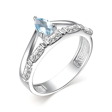 Кольцо из серебра с топазом, фианитами