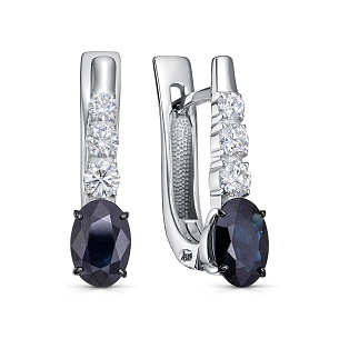 Серьги с английским замком из белого золота с сапфиром