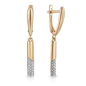 Серьги с английским замком из красного золота с фианитом