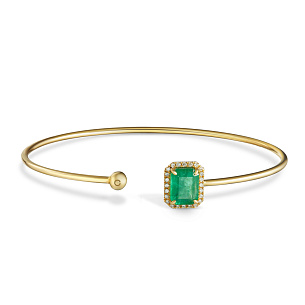 Браслет декоративный из желтого золота с бриллиантами, изумрудом