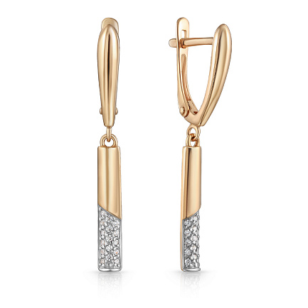 Серьги с английским замком из красного золота с фианитом