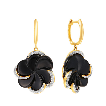 Серьги из желтого золота с бриллиантами, ониксами