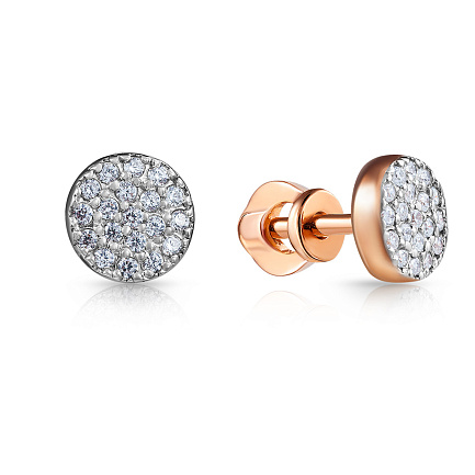 Пусеты из красного золота с фианитами