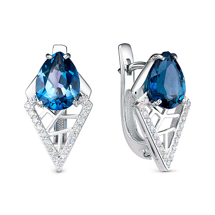 Серьги из белого золота с бриллиантами, топазами