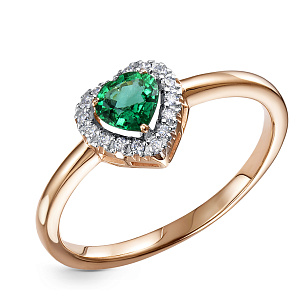 Кольцо помолвочное из красного золота с изумрудом