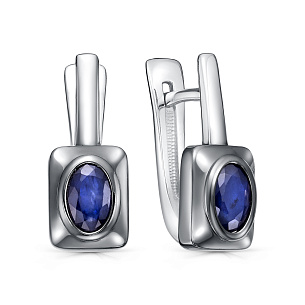 Серьги с английским замком из серебра с сапфиром