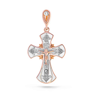 Крест из красного золота с бриллиантом, эмалью