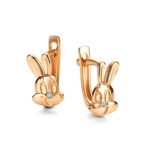 Серьги с английским замком из красного золота с бриллиантом