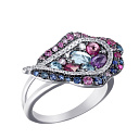 Кольцо из белого золота с бриллиантами, сапфирами