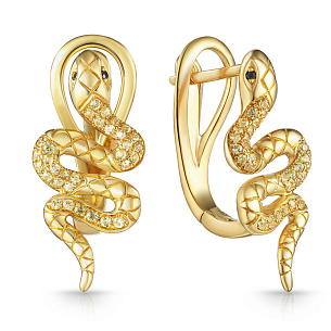 Серьги с английским замком из желтого золота с сапфиром